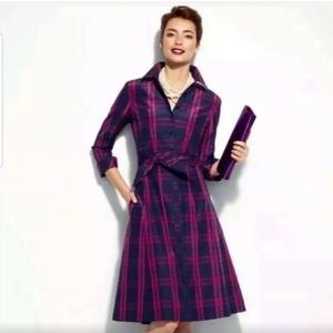 Talbots Plaid Taffeta 3/4” Sleeve Silk Belted Midi Dress sz: 14W